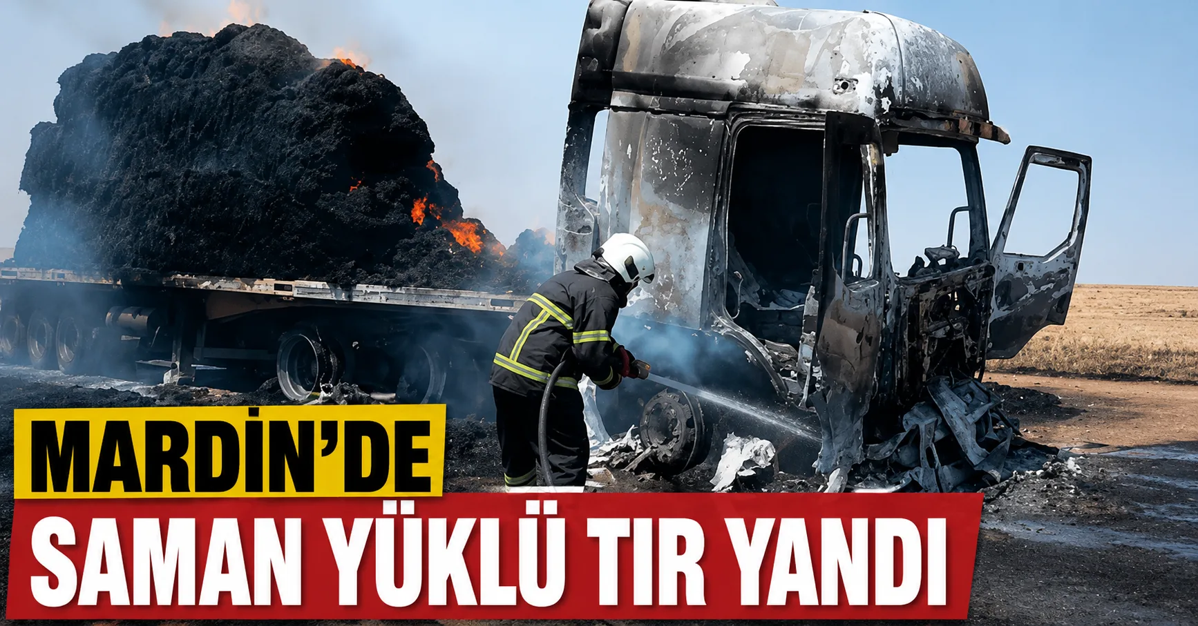 Mardin’de saman yüklü TIR yandı